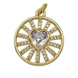Copper Circle Heart Pendant Pave Zircon Gold Plated, approx 18mm [FN41334]