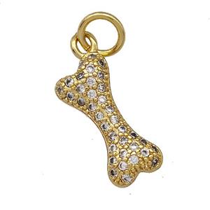 Dog Bone Charms Copper Pendant Micro Pave Zirconia Gold Plated, approx 7-16mm [FN41336]