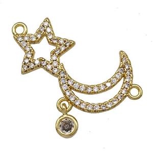 Copper Moon Star Pendant Pave Zircon Gold Plated, approx 15-25mm [FN41337]