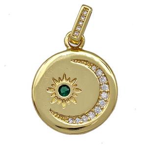 Copper Moon Sun Pendant Pave Zirconia Circle Gold Plated, approx 18mm [FN41340]
