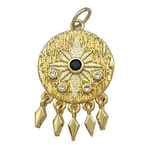 Dream Catcher Charms Copper Circle Pendant Pave Zircon Gold Plated, approx 16mm [FN41343]