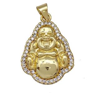 Copper Buddha Charms Pendant Micro Pave Zirconia Gold Plated, approx 17-20mm [FN41346]