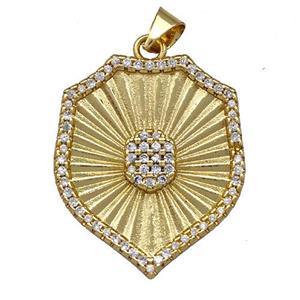 Copper Shield Pendant Pave Zircon Gold Plated, approx 20-25mm [FN41347]