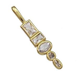 Copper Stick Pendant Micro Pave Zirconia Gold Plated, approx 6-35mm [FN41350]