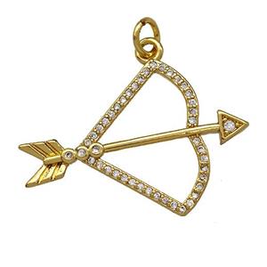 Cupids Arrow Bow Charms Copper Pendant Micro Pave Zirconia Gold Plated, approx 20-30mm [FN41352]