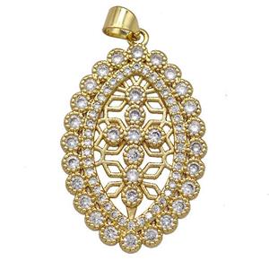 Copper Oval Cross Pendant Micro Pave Zircon Gold Plated, approx 21-30mm [FN41353]