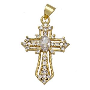 Copper Cross Pendant Micro Pave Zirconia Gold Plated, approx 18-24mm [FN41354]
