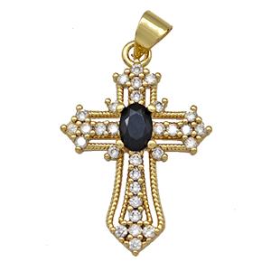 Copper Cross Pendant Micro Pave Zirconia Gold Plated, approx 18-24mm [FN41356]