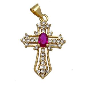 Copper Cross Pendant Micro Pave Zirconia Gold Plated, approx 18-24mm [FN41357]