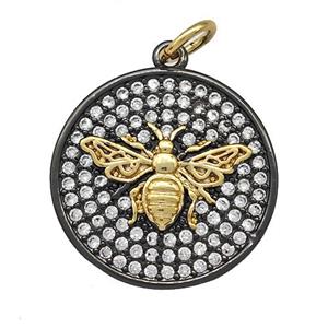 Copper Circle Honeybee Pendant Micro Pave Zirconia Black Plated, approx 21mm [FN41362]