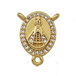 Copper Oval Pope Charms Pendant Micro Pave Zirconia 3loops Gold Plated, approx 10-13mm [FN41364]