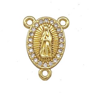 Virgin Mary Charms Copper Oval Pendant Pave Zircon 3loops Gold Plated, approx 10-13mm [FN41365]