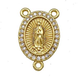 Virgin Mary Charms Copper Oval Pendant Pave Zircon 3loops Gold Plated, approx 12.5-15.5mm [FN41366]