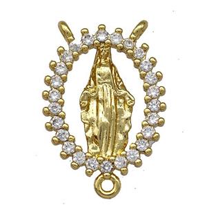 Virgin Mary Charms Copper Oval Pendant Pave Zircon 3loops Gold Plated, approx 15.5-19.5mm [FN41369]