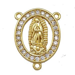 Virgin Mary Charms Copper Oval Pendant Pave Zircon 3loops Gold Plated, approx 16-19.5mm [FN41370]