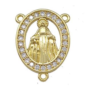 Virgin Mary Charms Copper Oval Pendant Pave Zircon 3loops Gold Plated, approx 16-19.5mm [FN41371]