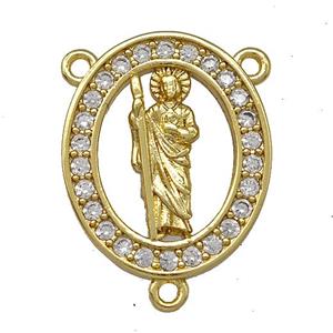 Jesus Charms Copper Oval Pendant Pave Zircon 3loops Gold Plated, approx 16-19.5mm [FN41372]