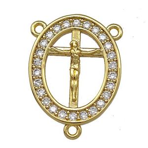 Jesus Charms Copper Oval Crucifix Cross Pendant Pave Zircon 3loops Gold Plated, approx 16-19.5mm [FN41373]