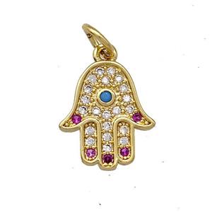 Copper Hamsahand Charms Pendant Micro Pave Zircon Gold Plated, approx 11-13mm [FN41375]