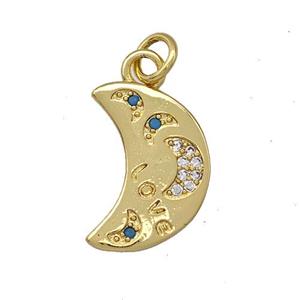 Copper Moon Pendant Micro Pave Zirconia Gold Plated, approx 11-15mm [FN41379]