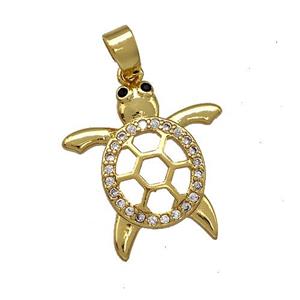 Copper Tortoise Charms Pendant Pave Zirconia Gold Plated, approx 16-18mm [FN41380]