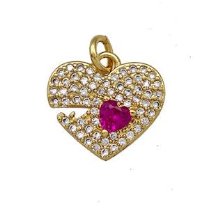 Copper Heart Pendant Pave Zirconia Emoji Gold Plated, approx 12-13.5mm [FN41384]