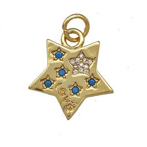 Copper Star Pendant Micro Pave Zirconia Gold Plated, approx 17mm [FN41386]