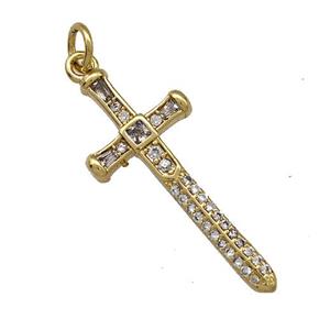 Copper Sword Pendant Pave Zircon Gold Plated, approx 12-28mm [FN41390]