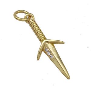 Copper Dagger Pendant Pave Zircon Gold Plated, approx 9-20mm [FN41391]