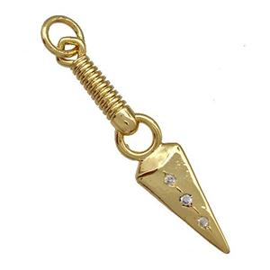 Copper Dagger Pendant Pave Zircon Gold Plated, approx 6-26mm [FN41392]