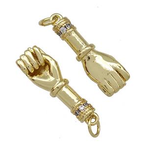 Copper Hand Pendant Pave Zirconia Gold Plated, approx 8-22mm [FN41393]