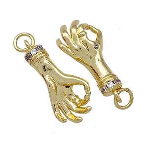 Copper Hand Pendant Pave Zirconia OK-Sign Gold Plated, approx 10-20mm [FN41395]