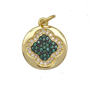 Copper Clover Charms Pendant Pave Zircon Circle Gold Plated, approx 13mm [FN41398]