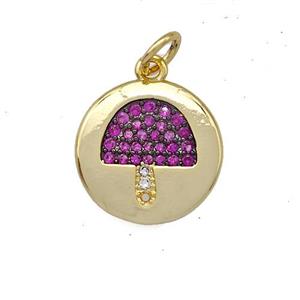 Copper Mushroom Charms Pendant Pave Zircon Circle Gold Plated, approx 13mm [FN41400]