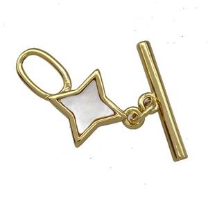Copper Toggle Clasp Pave Shell Star Gold Plated, approx 10-21mm [FN41403]