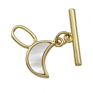 Copper Toggle Clasp Pave Shell Moon Gold Plated, approx 13-21mm [FN41405]