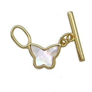 Copper Toggle Clasp Pave Shell Butterfly Gold Plated, approx 13-21mm [FN41406]