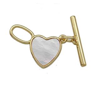 Copper Toggle Clasp Pave Shell Heart Gold Plated, approx 15-21mm [FN41408]