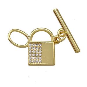 Copper Toggle Clasp Pave Zircon Lock Gold Plated, approx 15-21mm [FN41410]