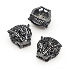 Copper Leopard Head Beads Pave Zircon Black Plated, approx 14mm [FN41411]