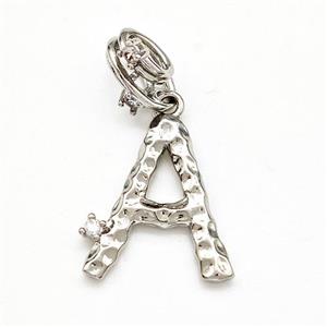 Copper Letter-A Pendant Pave Zircon Platinum Plated, approx 10-16mm, 5-8mm [FN41412]