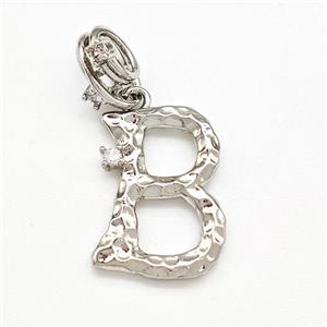 Copper Letter-B Pendant Pave Zircon Platinum Plated, approx 10-16mm, 5-8mm [FN41413]