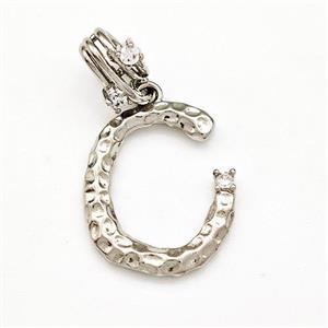 Copper Letter-C Pendant Pave Zircon Platinum Plated, approx 10-16mm, 5-8mm [FN41414]