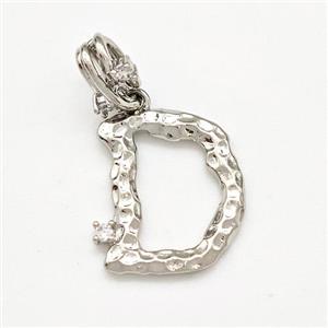 Copper Letter-D Pendant Pave Zircon Platinum Plated, approx 10-16mm, 5-8mm [FN41415]