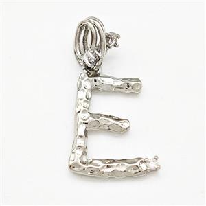 Copper Letter-E Pendant Pave Zircon Platinum Plated, approx 10-16mm, 5-8mm [FN41416]