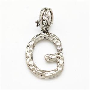 Copper Letter-G Pendant Pave Zircon Platinum Plated, approx 10-16mm, 5-8mm [FN41418]