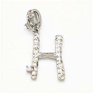 Copper Letter-H Pendant Pave Zircon Platinum Plated, approx 10-16mm, 5-8mm [FN41419]
