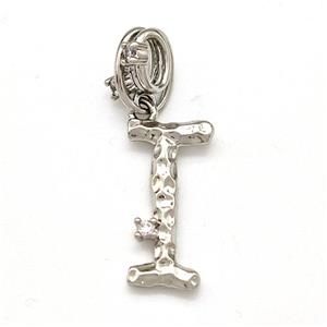 Copper Letter-I Pendant Pave Zircon Platinum Plated, approx 10-16mm, 5-8mm [FN41420]