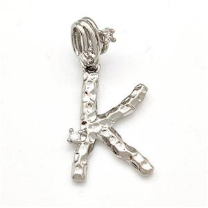 Copper Letter-K Pendant Pave Zircon Platinum Plated, approx 10-16mm, 5-8mm [FN41422]