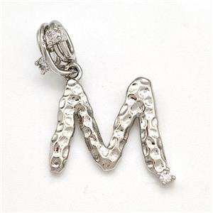 Copper Letter-M Pendant Pave Zircon Platinum Plated, approx 10-16mm, 5-8mm [FN41424]
